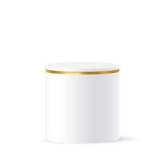 White circle podium with golden frame on edge, 3D round platform for product presentation