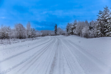 The village road was sleepy in the cold winter