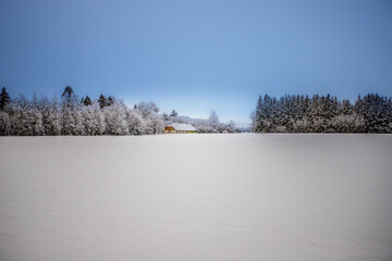 The farm slept in the cold winter