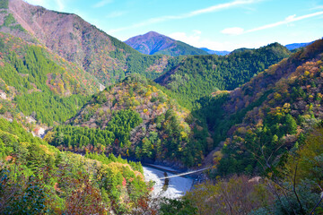 吊り橋のある渓谷