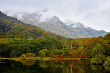 Fototapeta premium 秋の戸隠鏡池