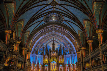 Magnificent opulent splendid baroque gothic church cathedral basilica interiors with stucco,...