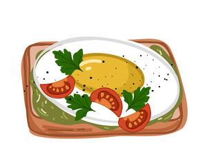Sandwich with avocado, egg, tomato and parsley. Vector illustration