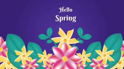 Fototapeta na wymiar Purple gradient spring floral background vector design with flowers in flat style
