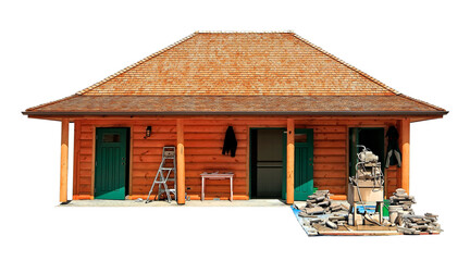 Wooden house under construction. Isolated on a white background