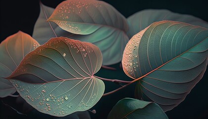 Exotic leaves botanical background. Generative AI technology.