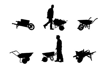 Set of silhouettes of wheelbarrow vector design - obrazy, fototapety, plakaty