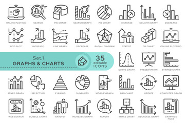 Set of conceptual icons. Vector icons in flat linear style for web sites, applications and other graphic resources. Set from the series - Graphs and Charts. Editable outline icon.	