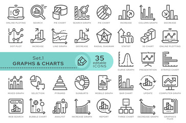 Set of conceptual icons. Vector icons in flat linear style for web sites, applications and other graphic resources. Set from the series - Graphs and Charts. Editable outline icon. 