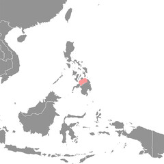 Bohol Sea on the world map. Vector illustration.