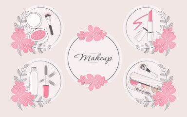 A set of makeup stickers. The concept of beauty. Vector