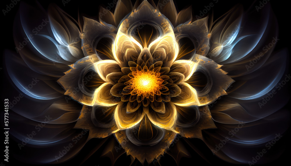 Wall mural lotus made of light fractal blooming - by generative ai