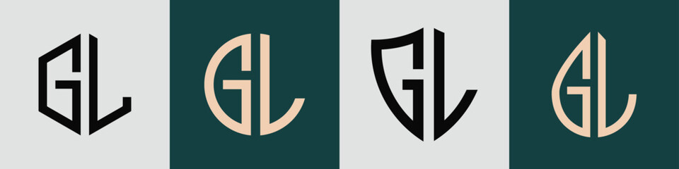 Creative simple Initial Letters GL Logo Designs Bundle. - obrazy, fototapety, plakaty