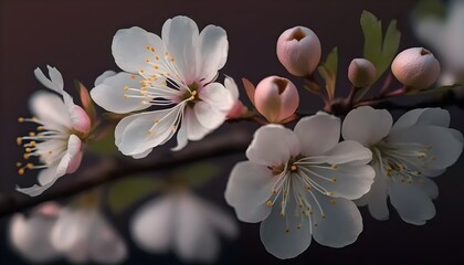 White Cherry Blossom on Branch Close Up Shot, created by Generative AI