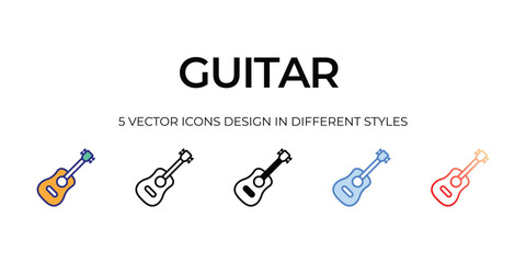 guitar Icon Design in Five style with Editable Stroke. Line, Solid, Flat Line, Duo Tone Color, and Color Gradient Line. Suitable for Web Page, Mobile App, UI, UX and GUI design.