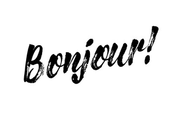 Bonjour handwriting quote isolated vector. Dry brush textured word. © Iulia