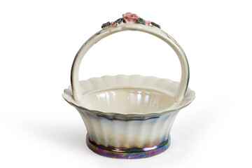 Decorative porcelain vase on a white background.