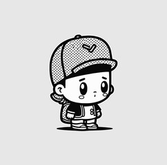 cute little emotional boy with bag cartoon sticker, t-shirt print design