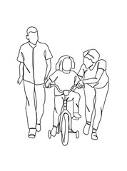Continuous one line drawing of happy family. Vector illustration.