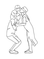 Continuous one line drawing of happy family. Vector illustration.