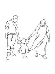 Continuous one line drawing of happy family. Vector illustration.