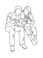 Continuous one line drawing of happy family. Vector illustration.