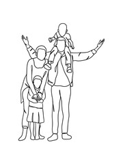 Continuous one line drawing of happy family. Vector illustration.