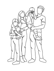 Fototapeta na wymiar Continuous one line drawing of happy family. Vector illustration.