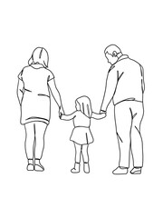 Continuous one line drawing of happy family. Vector illustration.