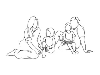 Continuous one line drawing of happy family. Vector illustration.