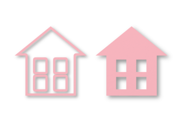 Pink paper cut house shapes apart on transparent background.