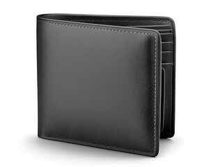 Classic black leather wallet on white background  - obrazy, fototapety, plakaty