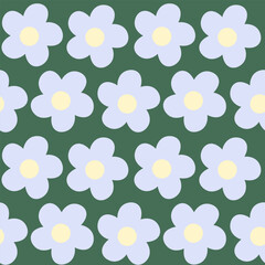 Seamless vector floral pattern on dark green background for print. Blue flowers for textile.