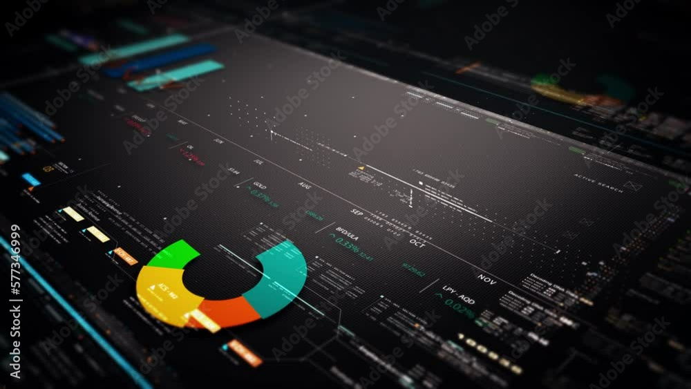 Leinwandbilder Business stock market, trading, info graphic with animated graphs, charts and data numbers insight analysis to be shown on monitor display screen for business meeting mock up theme