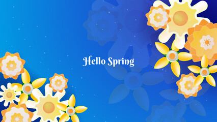 Fototapeta na wymiar Gradient blue spring floral, spring time landscape background with flowers season