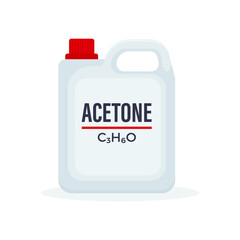 Plastic acetone bottle with chemical formula isolated on a white background.