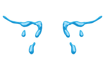Cartoon tear drops icon. Sorrow cry streams, tear blob. Crying fluid, falling blue water drops. Isolated vector for sorrowful character weeping expression. Wet grief droplets