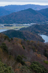 日本　福井県三方上中郡若狭町の三方五湖レインボーライン山頂公園の若狭テラスから見える三方五湖