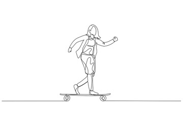 businesswoman riding skateboard. metaphor for youth doing business
