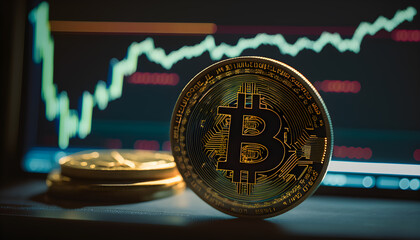 bitcoin on the background of currency charts the concept of cryptocurrency