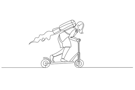 recommend clip art: businesswoman riding scooter with jet engine. metaphor for business speed