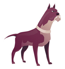 Angry dog. Mad animal with sharp teeth. Dangerous cartoon pet. Vector dog in action poses standing. Aggressive pooch isolated on white background