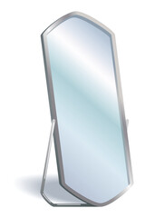 Home floor mirror icon with metal frame furniture. Hallway, bedroom interior design element. Full-length dressing room decor. Illustration isolated on white background