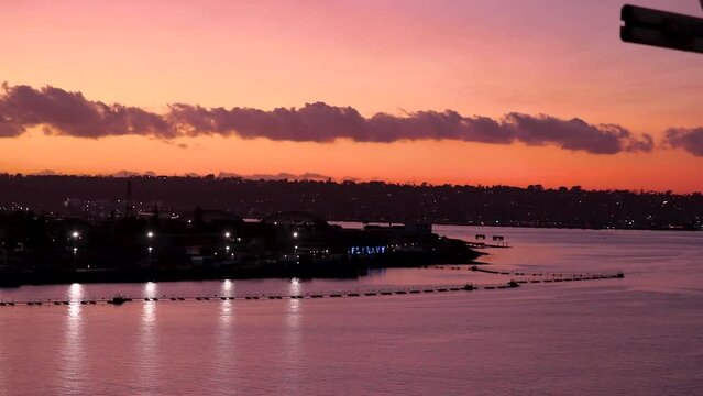 San Diego naval base at sunset