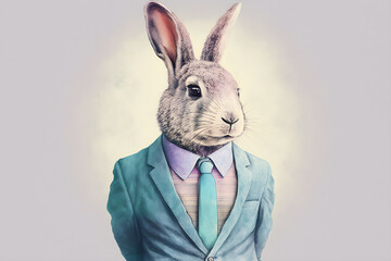 Easter bunny in a business suit backgound in pastel colors