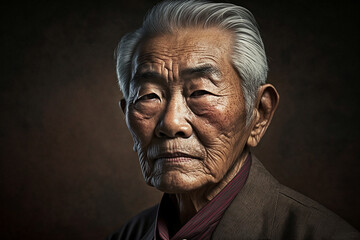 Portrait of Asian senior man. Generative IA