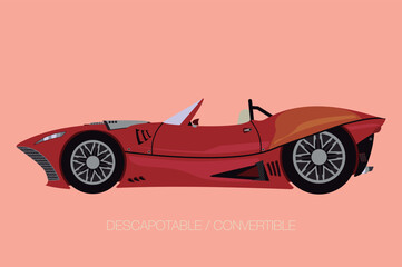 side view convertible supercar illustration, flat design, fully editable