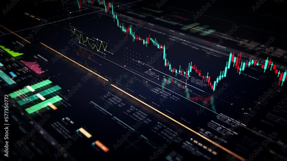 Poster business stock market, trading, info graphic with animated graphs, charts and data numbers insight a