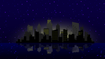 Night city skyline landscape scene.   © J.V.G. Ransika