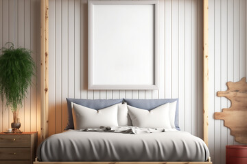 Wooden frame mockup interior in a bed room,  Generative AI